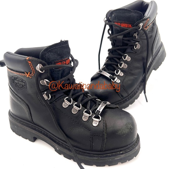 Harley-Davidson Shoes - Harley Davidson Gabby Steel Toe Black Leather Distressed Grunge Laced Boots 6.5